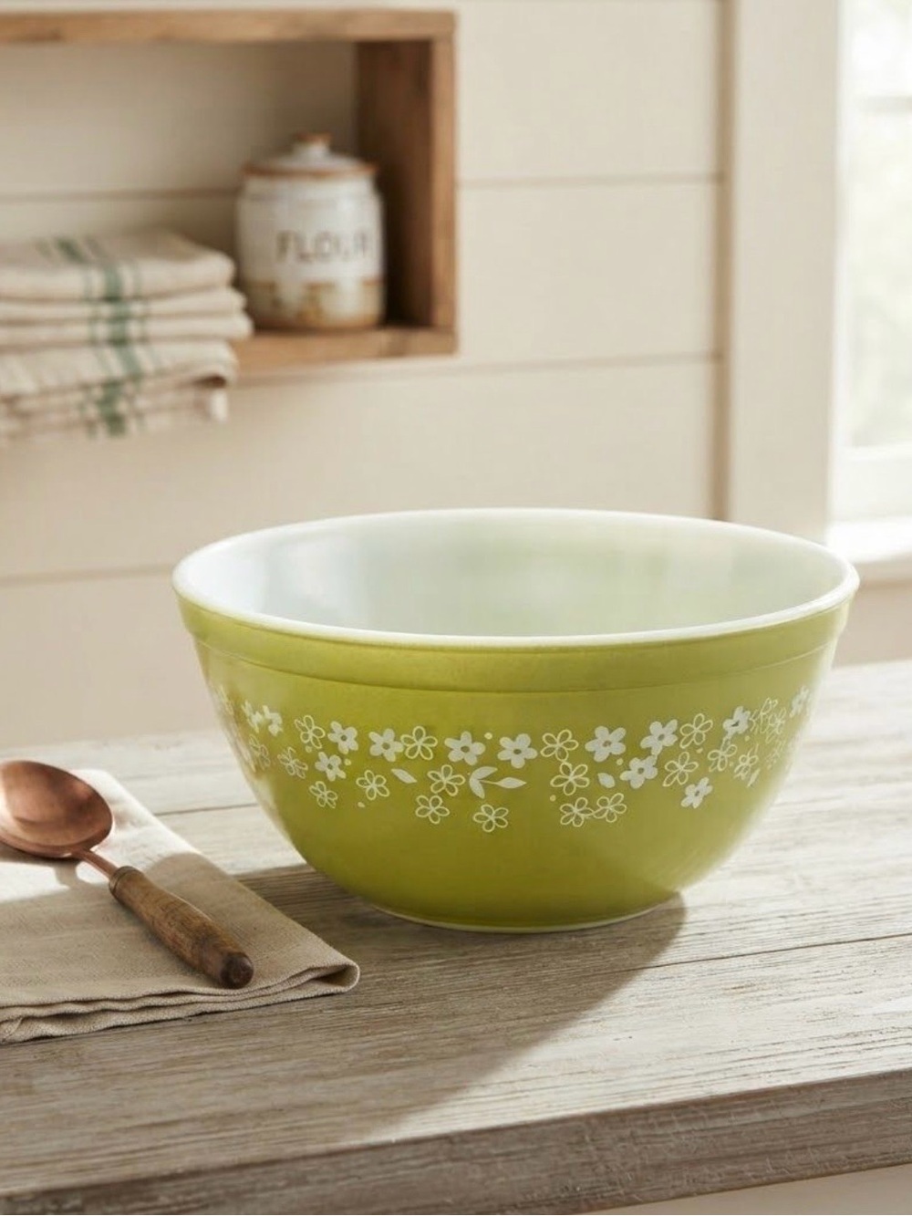 Green Floral Ceramic Mixing Bowl - Classic Kitchen Bowl